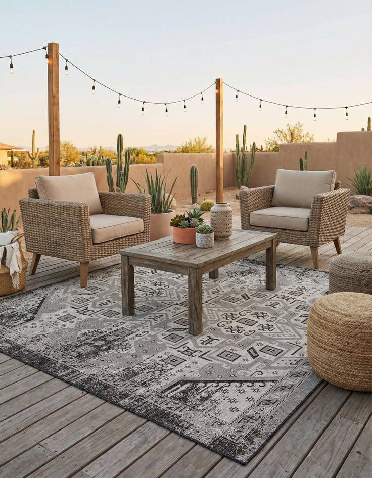 Detail image of 10' x 10'  Washable Aztec Indoor / Outdoor Square Rug