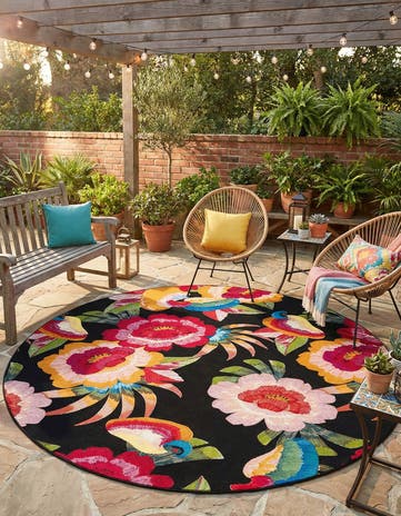 10' x 10' Easy-Clean Botanical Indoor / Outdoor Round Rug