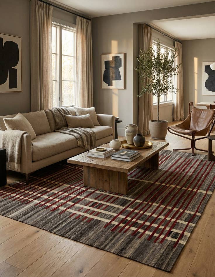 Detail image of 5' 8 x 8'  Hand Woven Kilim Modern Wool Rug