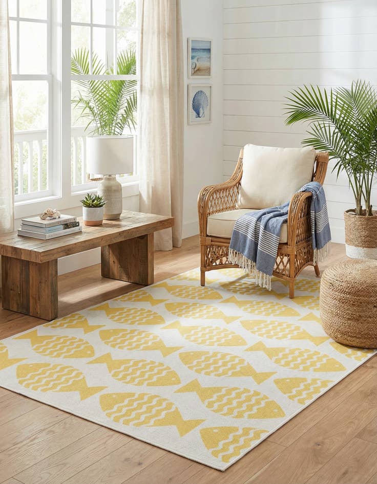 Detail image of 5' 3 x 8'  Washable Coastal Indoor / Outdoor Rug