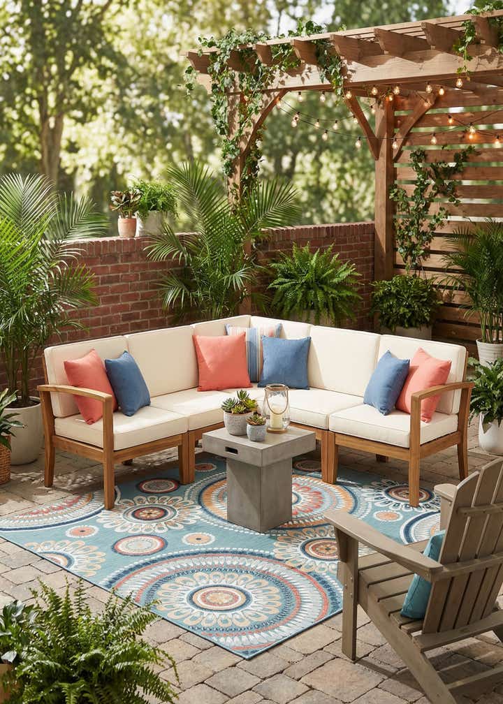8' 2 x 8' 2 Easy-Clean Botanical Indoor / Outdoor Square Rug