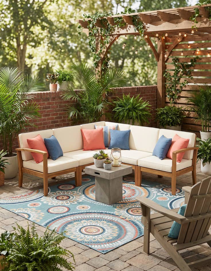 Detail image of 8' 2 x 8' 2  Washable Botanical Indoor / Outdoor Square Rug