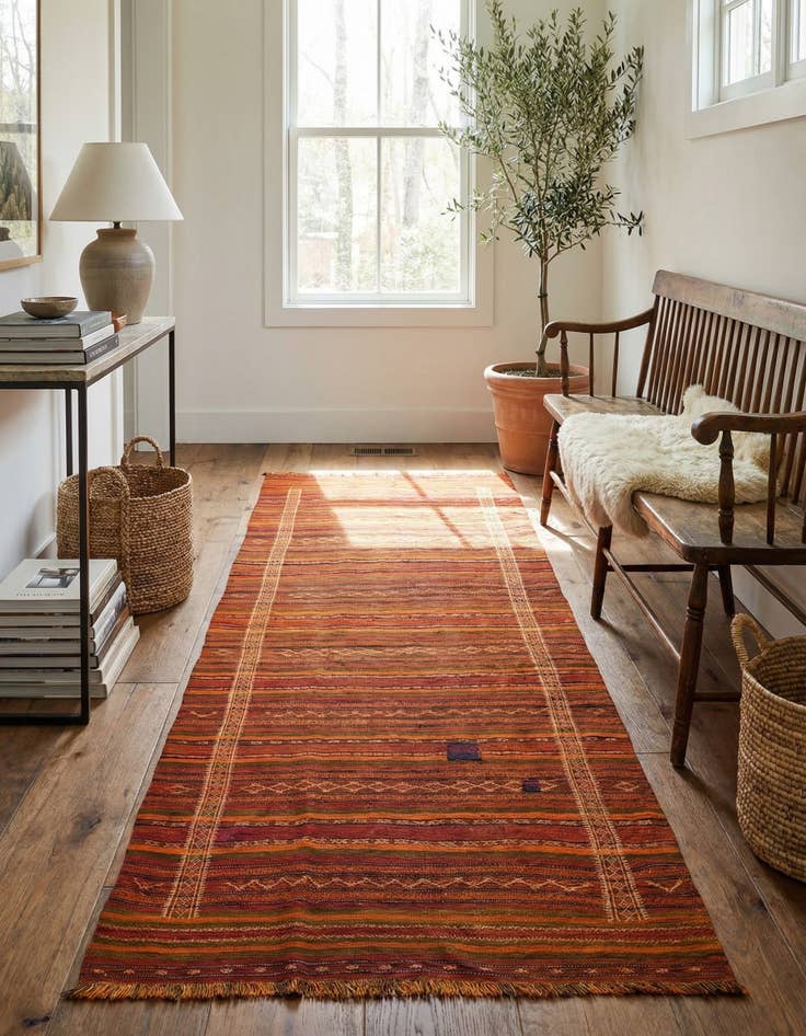 Detail image of 4' 5 x 11' 10  Hand Woven Kilim Fars Wool Runner Rug