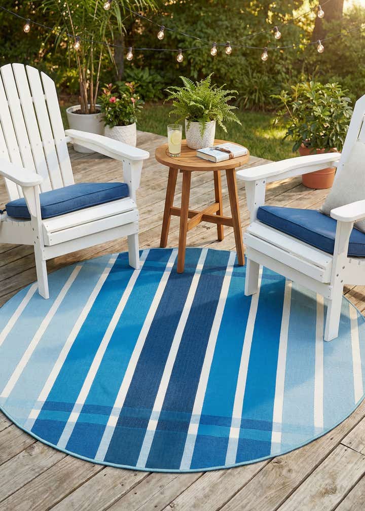 6' x 6' Easy-Clean Striped Indoor / Outdoor Round Rug