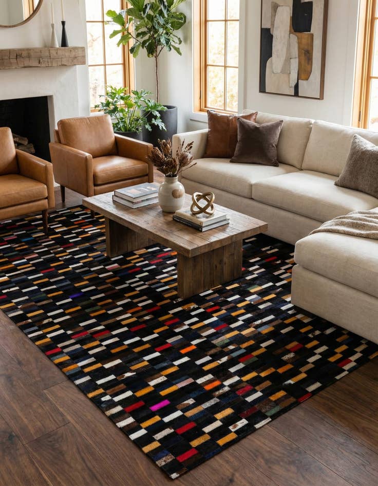 Detail image of  5' 2 x 8' Cowhide - Patchwork Rug