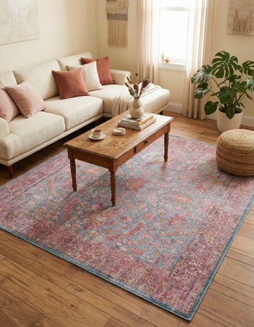 Antique Blue Washable Mangata Square Rug