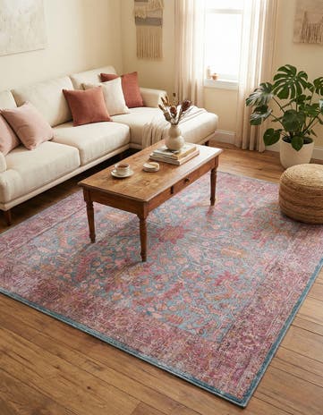 Antique Blue Washable Mangata Square Rug