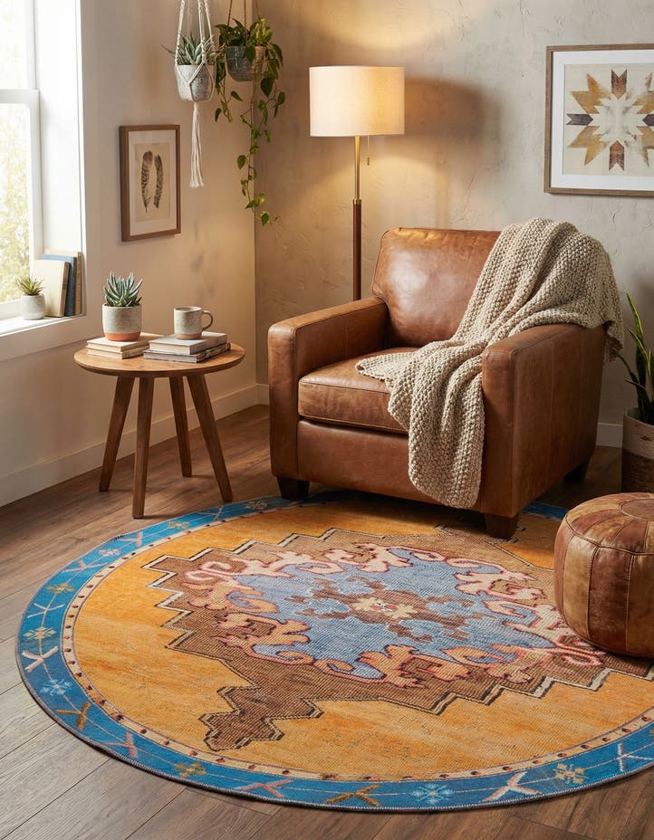 5' x 5' Washable Timeless Round Rug