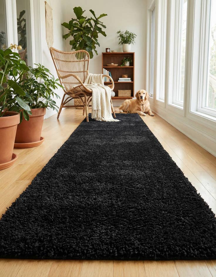 Detail image of 2' 7 x 19' 8 Solid Shag Runner Rug