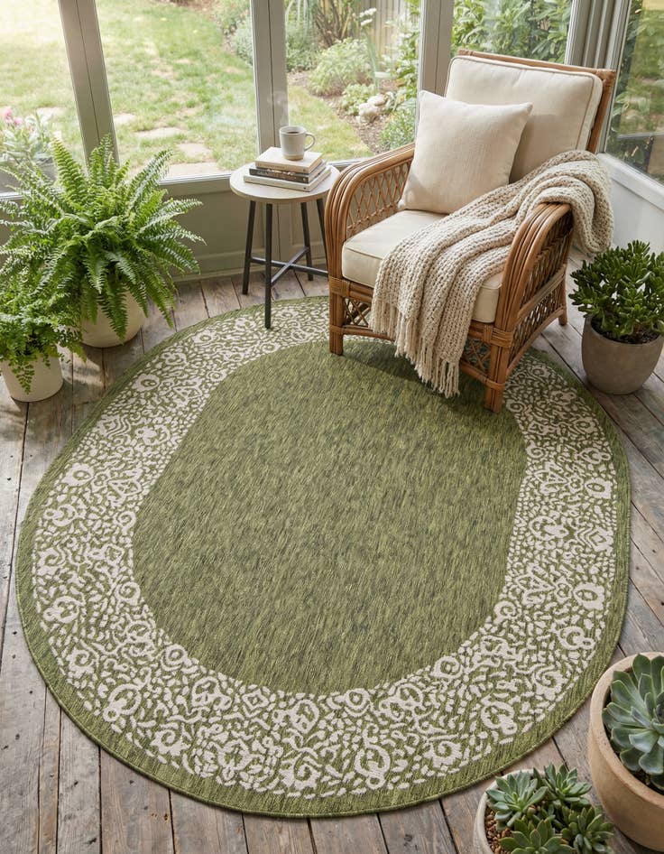 Detail image of 7' 10 x 10'  Washable Border Indoor / Outdoor Oval Rug