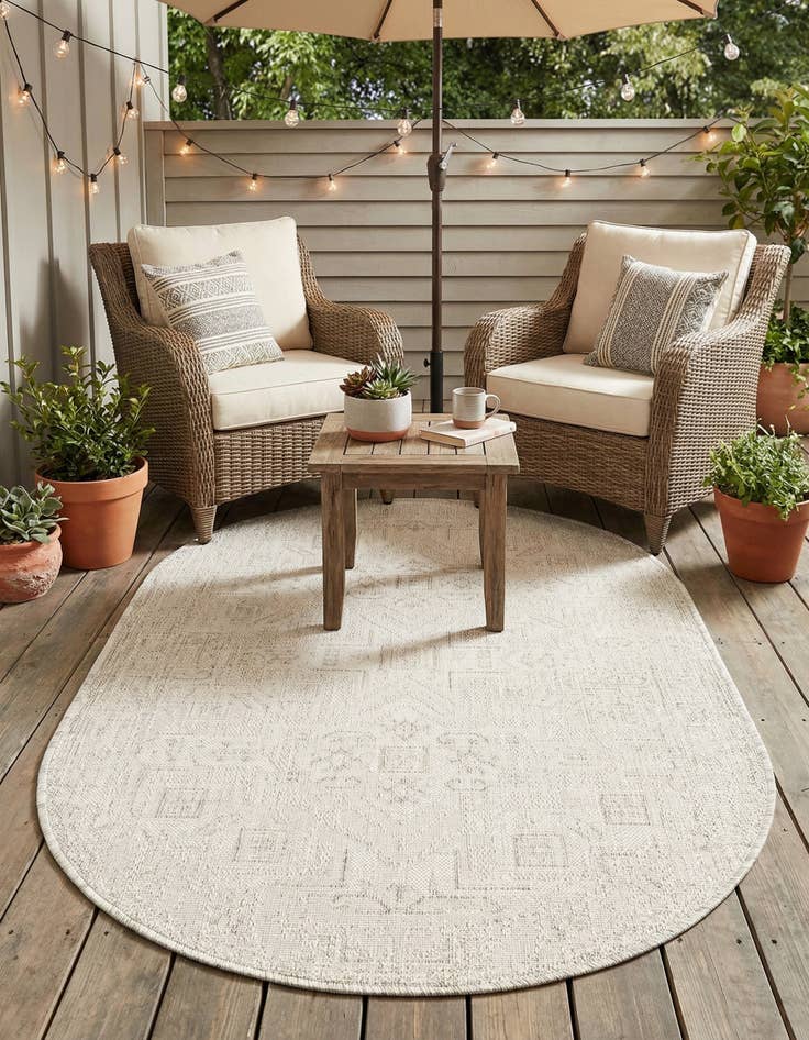 Detail image of  3' x 5' 3  Washable Aztec Indoor / Outdoor Oval Rug