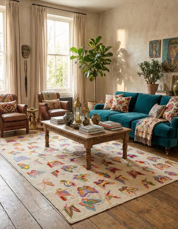 6' 7 x 9' 2 Hand Woven Kilim Suzani Wool Rug