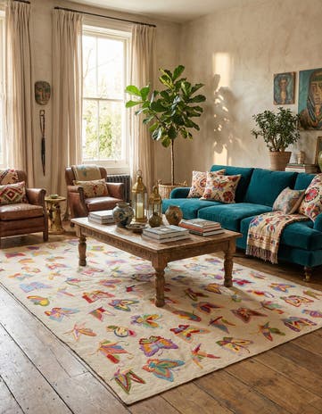 6' 7 x 9' 2 Hand Woven Kilim Suzani Wool Rug
