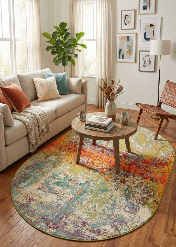 5' x 8' Easy-Clean Modern Indoor / Outdoor Oval Rug