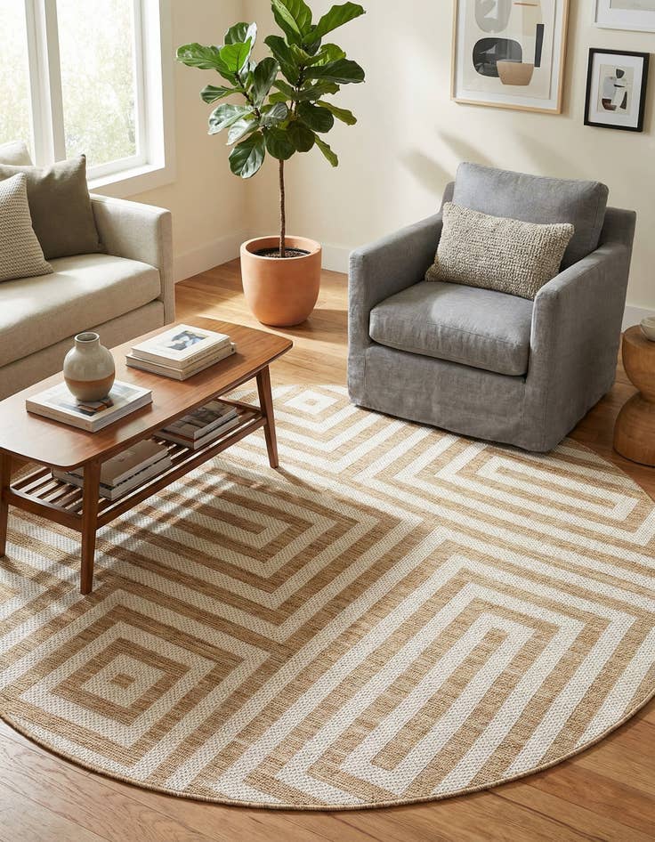 Detail image of 6' x 6'  Washable Modern Indoor / Outdoor Round Rug