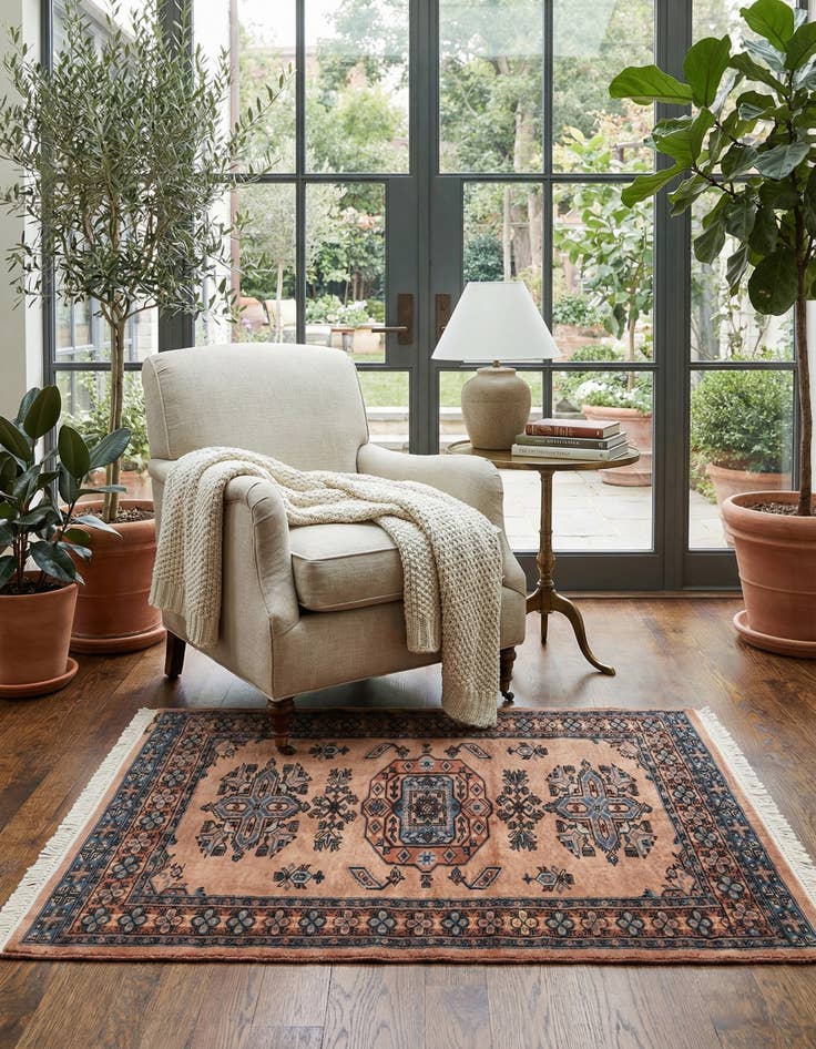 Detail image of  3' 3 x 4' 11  Hand Knotted Bokhara Oriental Wool Rug