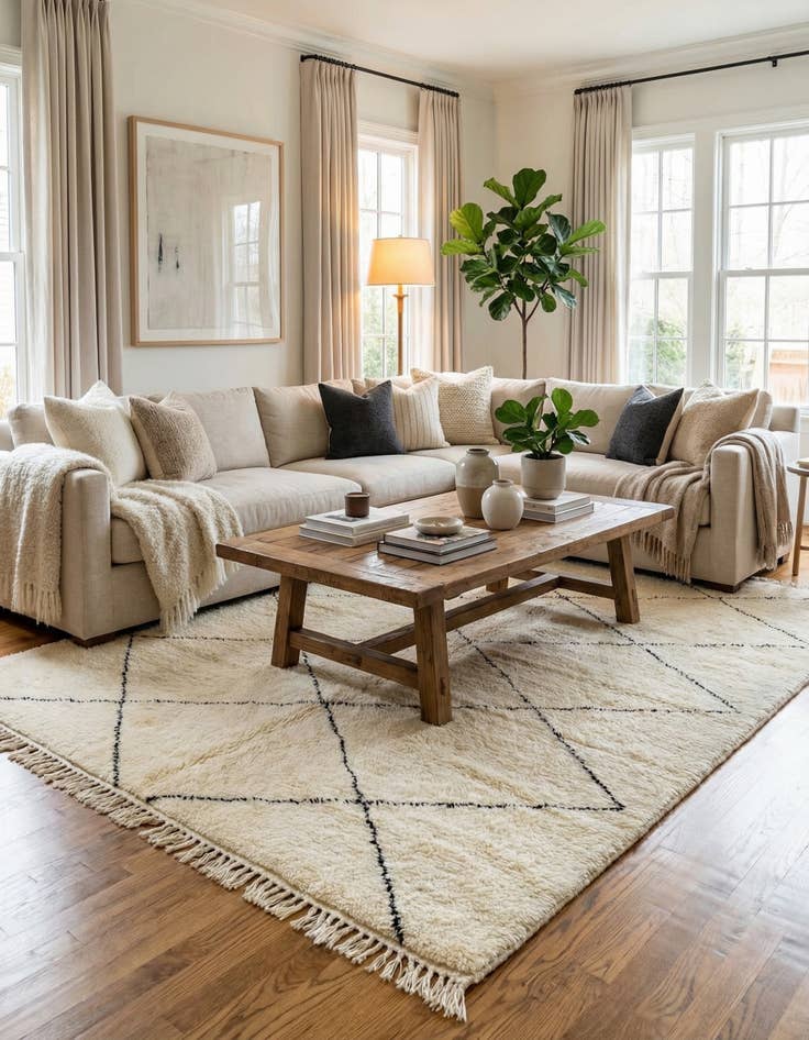 Detail image of 6' 8 x 9'  Hand Knotted Moroccan Wool Rug