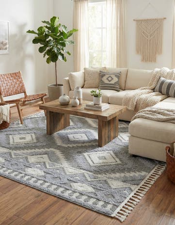 Gray Boho Square Rug
