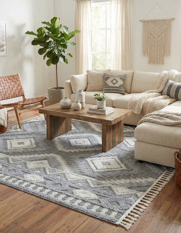 Gray Boho Square Rug