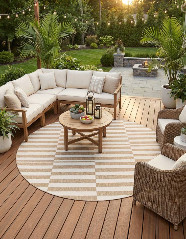 Detail image of  13' x 13'  Washable Ribbon Indoor / Outdoor Round Rug