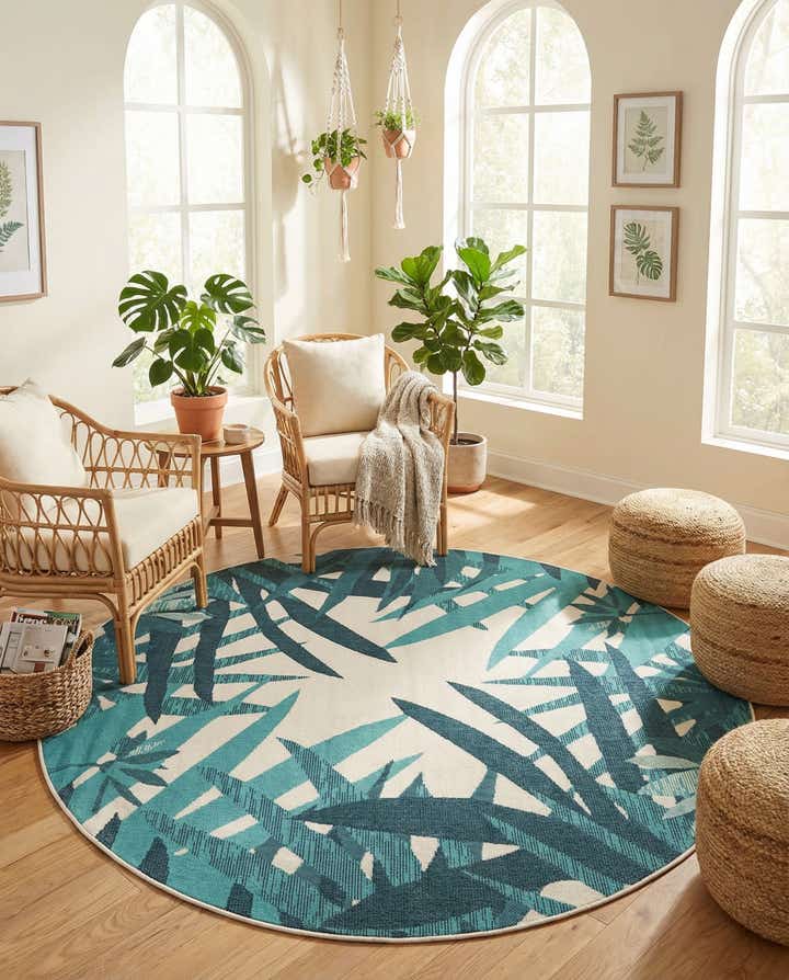 7' 10 x 7' 10 Easy-Clean Botanical Indoor / Outdoor Round Rug