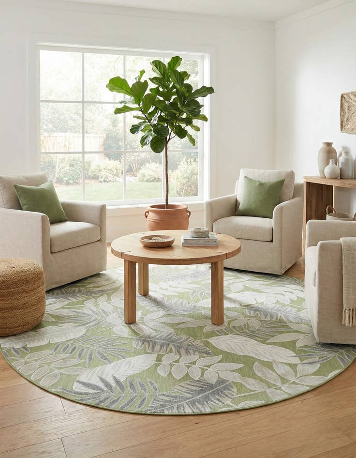 Detail image of 8' 2 x 8' 2  Washable Botanical Indoor / Outdoor Round Rug