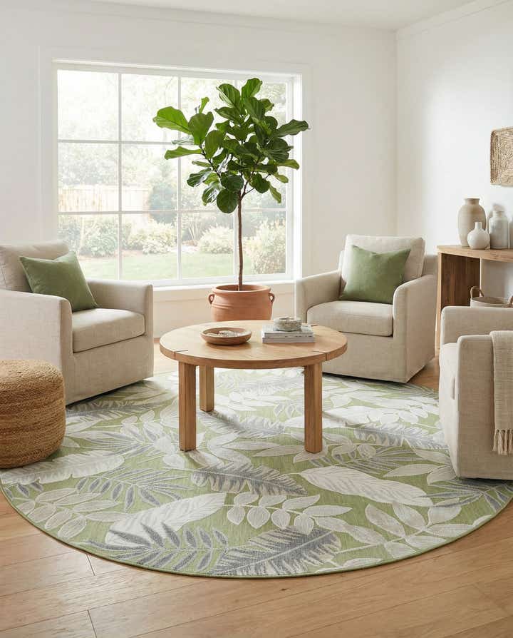 8' 2 x 8' 2 Easy-Clean Botanical Indoor / Outdoor Round Rug