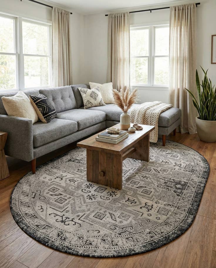 Detail image of 5' 3 x 8' Easy-Clean Aztec Indoor / Outdoor Oval Rug