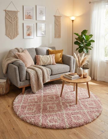 Light Pink Lattice Shag Round Rug