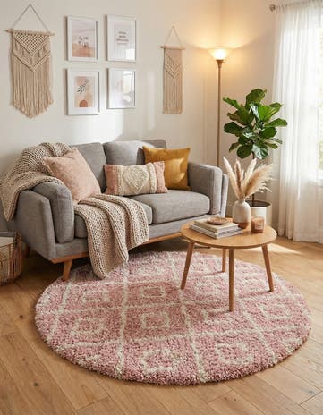 Light Pink Lattice Shag Round Rug