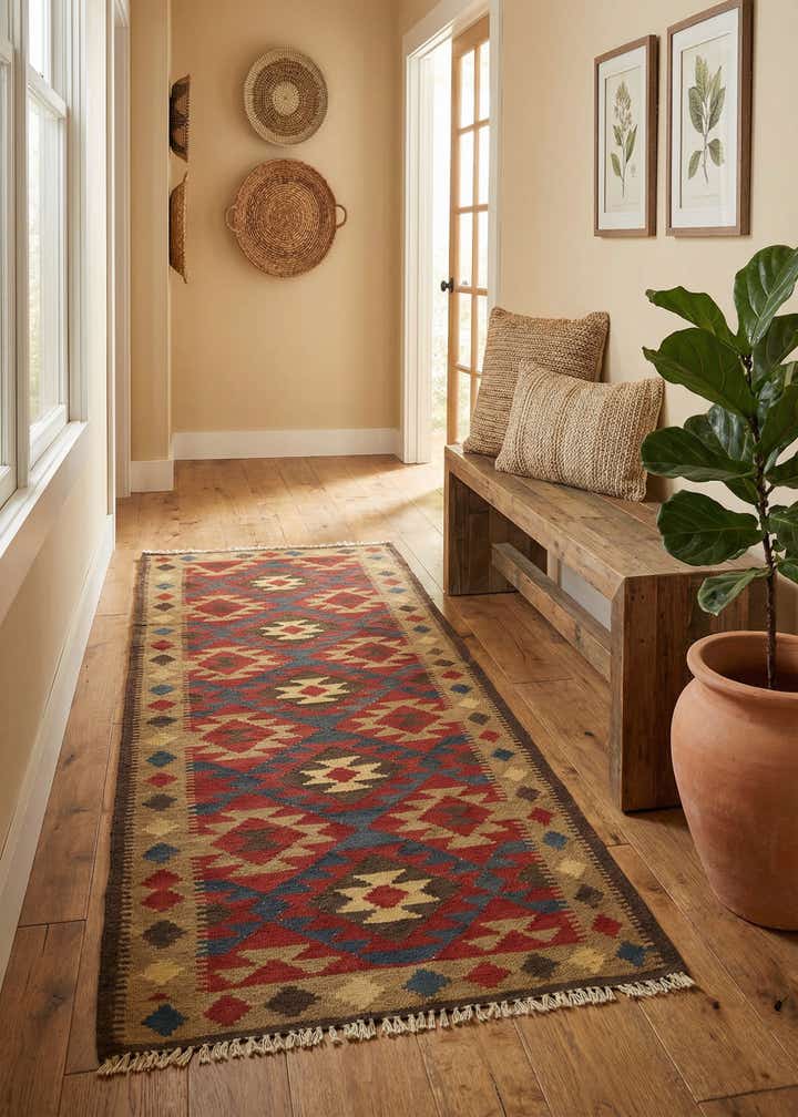 3' 3 x 6' 5 Hand Woven Kilim Maymana Wool Runner Rug