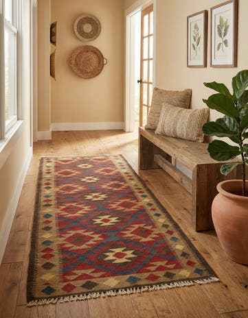3' 3 x 6' 5 Hand Woven Kilim Maymana Wool Runner Rug