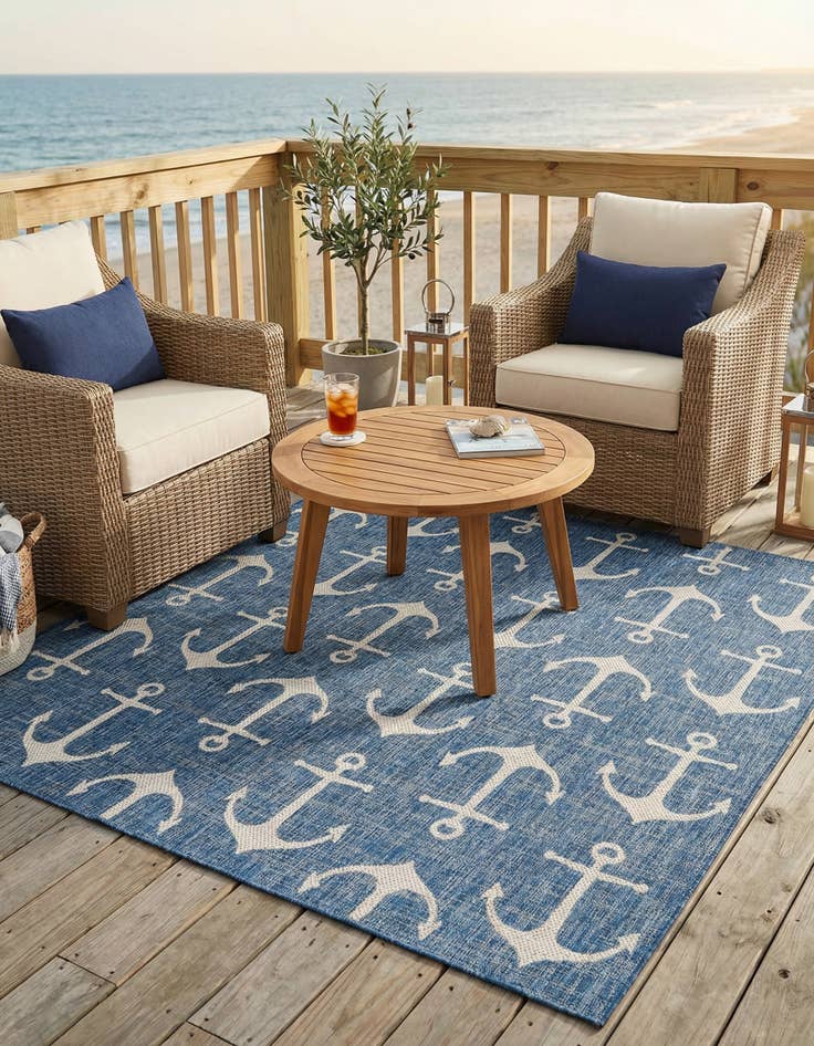 Detail image of  7' 10 x 7' 10  Washable Coastal Indoor / Outdoor Square Rug