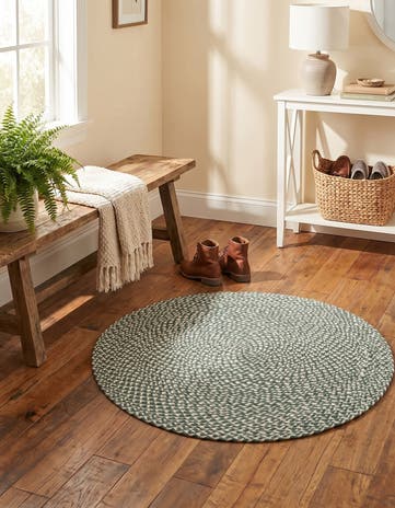 Green Handmade Tweed Braided Jute Round Rug