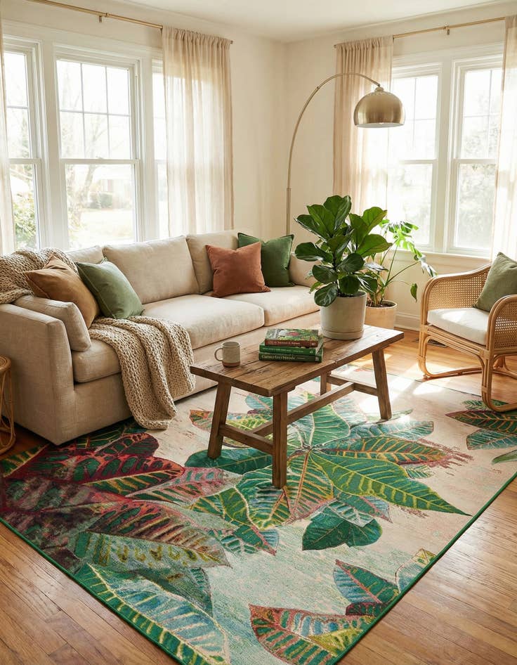 Detail image of 7' 10 x 11'  Washable Botanical Indoor / Outdoor Rug