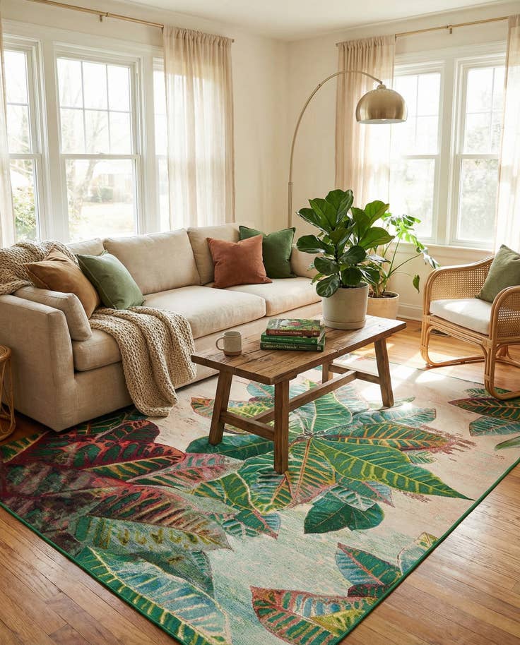 Detail image of 7' 10 x 11' Easy-Clean Botanical Indoor / Outdoor Rug