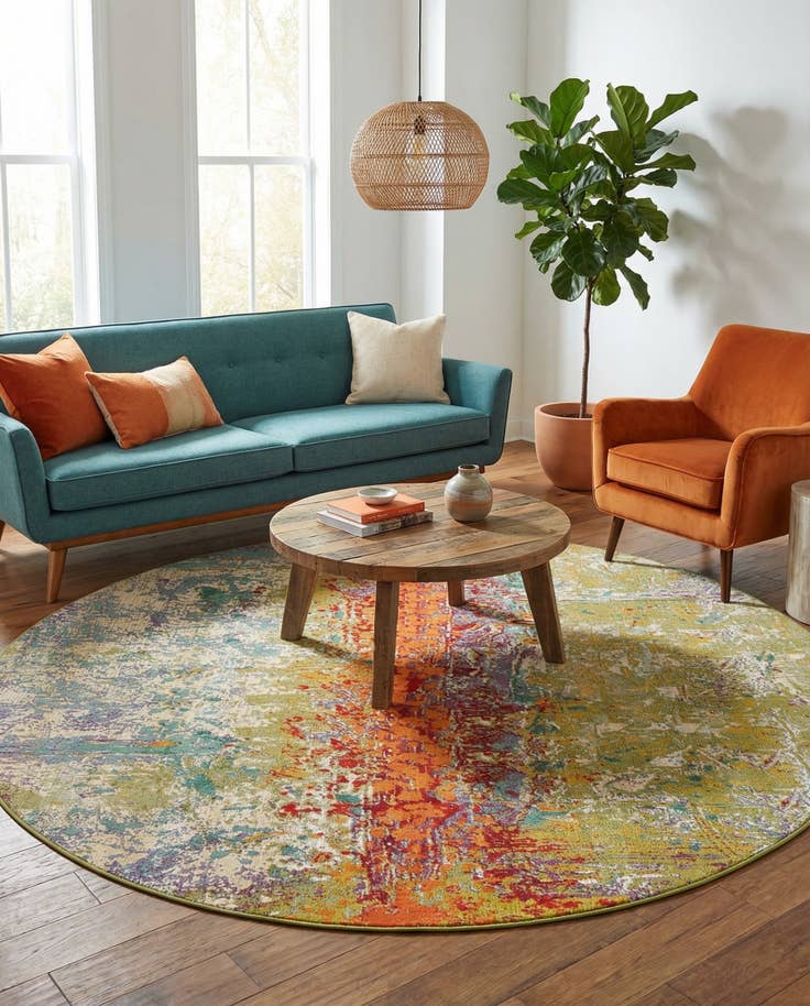 Detail image of 8' x 8' Easy-Clean Modern Indoor / Outdoor Round Rug