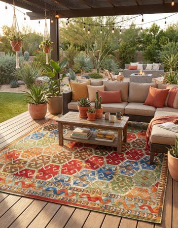 9' x 12' Easy-Clean Southwestern Indoor / Outdoor Rug