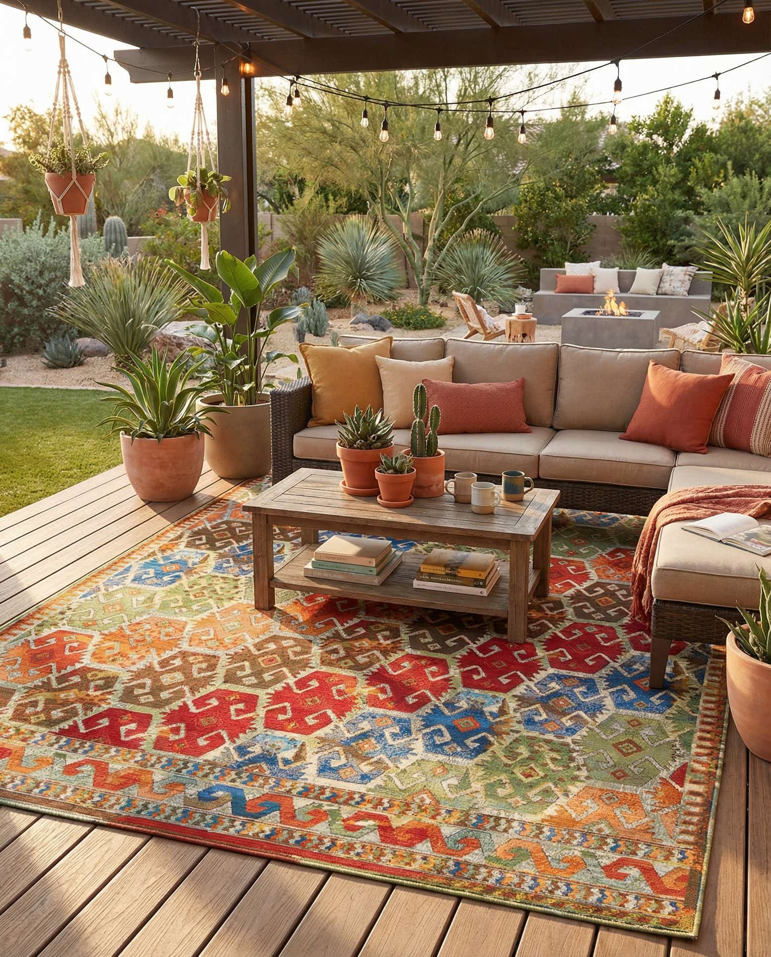 9' x 12' Easy-Clean Southwestern Indoor / Outdoor Rug