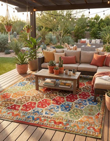 9' x 12' Easy-Clean Southwestern Indoor / Outdoor Rug