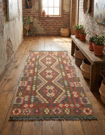 3' 4 x 6' 4 Hand Woven Kilim Maymana Wool Runner Rug
