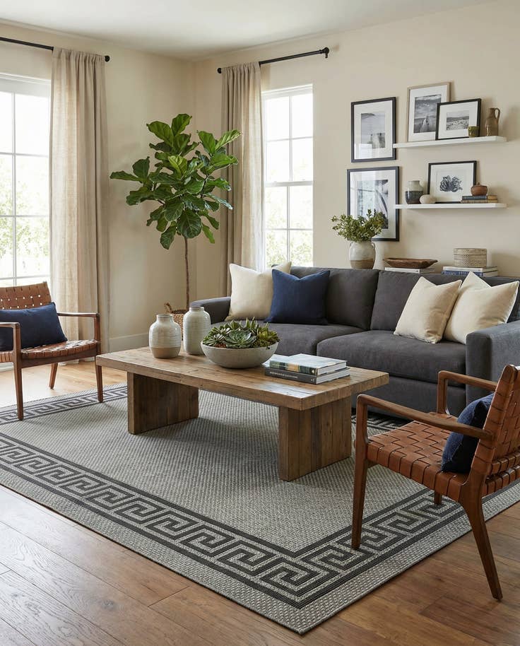 Detail image of 8' x 11' 4 Easy-Clean Border Indoor / Outdoor Rug