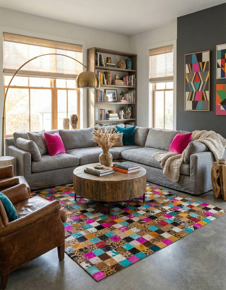 Detail image of  5' 1 x 8' 1 Cowhide Leather Rug