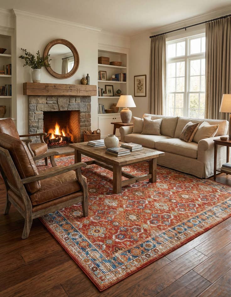 Detail image of 10' x 10'  Washable Traditional Indoor / Outdoor Square Rug