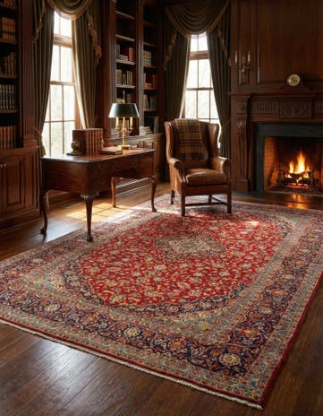 9' 5 x 13' 9 Hand Knotted Kashan Persian Wool Rug