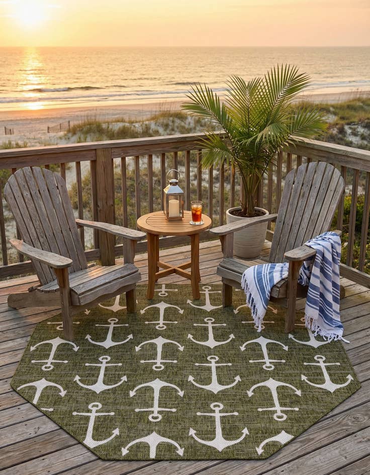 Detail image of 7' 10 x 7' 10  Washable Coastal Indoor / Outdoor Octagon Rug