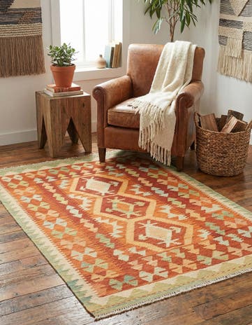 3' 2 x 4' 10 Hand Woven Kilim Waziri Wool Rug