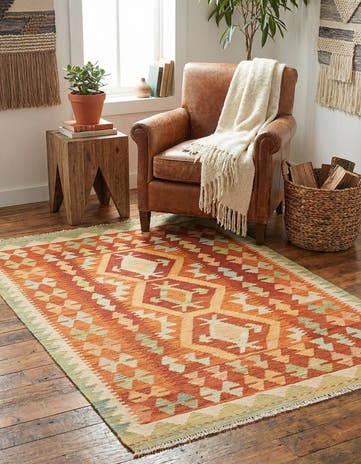 3' 2 x 4' 10 Hand Woven Kilim Waziri Wool Rug