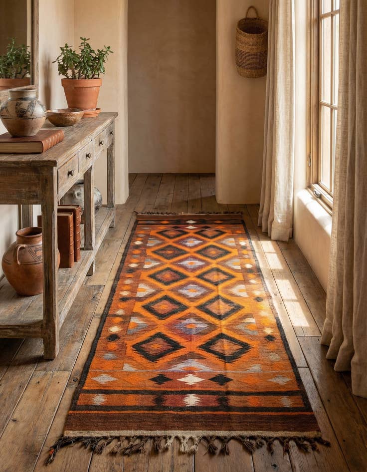 Detail image of 4' x 10' 8  Hand Woven Kilim Fars Wool Runner Rug