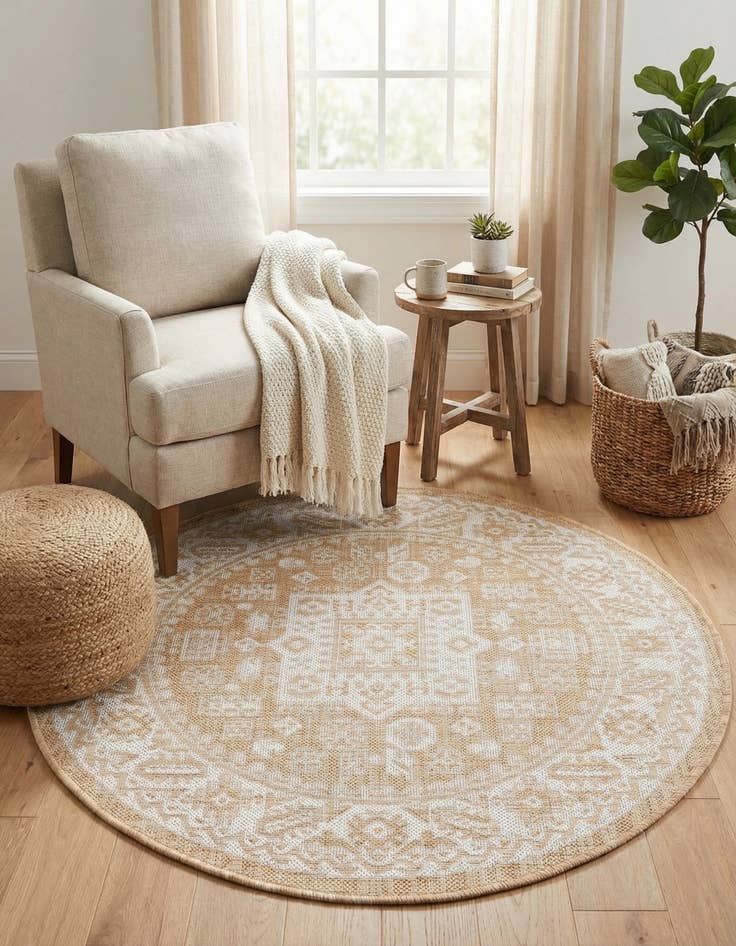 Detail image of 3' x 3'  Washable Aztec Indoor / Outdoor Round Rug